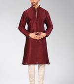 Mahroon dupion art silk mens kurta churidar set
