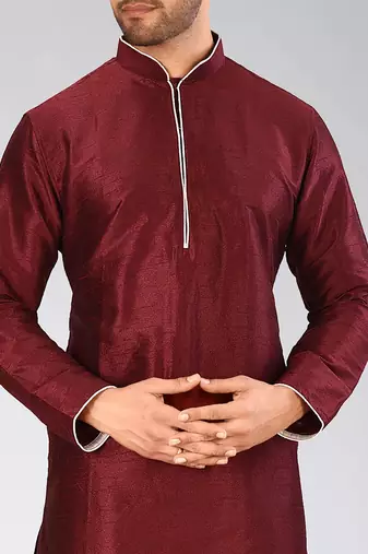Mahroon dupion art silk mens kurta churidar set