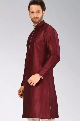 Mahroon dupion art silk mens kurta churidar set