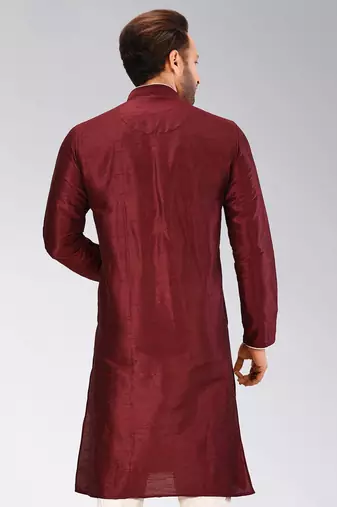 Mahroon dupion art silk mens kurta churidar set