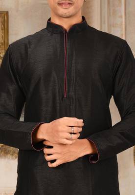 Black dupion art silk mens kurta churidar set 2