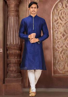 Royal blue dupion art silk mens kurta churidar set 1
