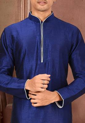Royal blue dupion art silk mens kurta churidar set 2