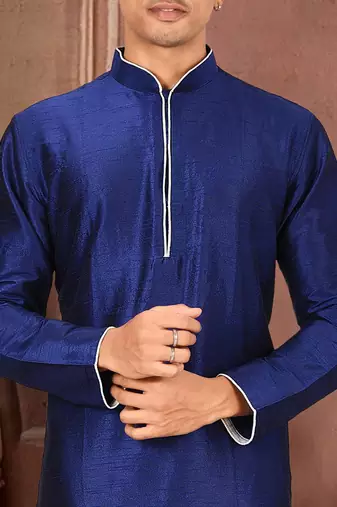 Royal blue dupion art silk mens kurta churidar set