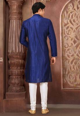Royal blue dupion art silk mens kurta churidar set 3