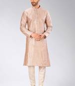 Light brown dupion art silk mens kurta churidar set