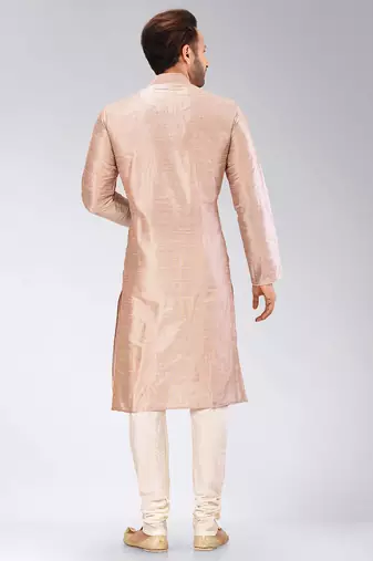 Light brown dupion art silk mens kurta churidar set