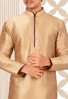 Chikoo dupion art silk mens kurta churidar set 2