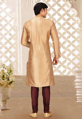 Chikoo dupion art silk mens kurta churidar set 3