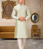 Sea green dupion art silk mens kurta churidar set