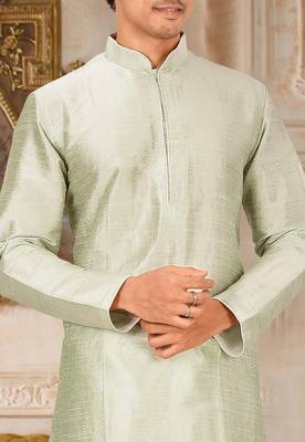 Sea green dupion art silk mens kurta churidar set 2