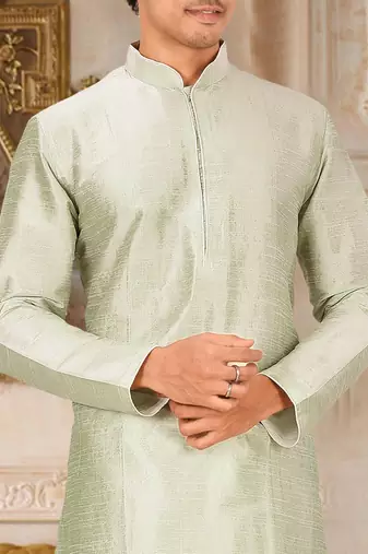 Sea green dupion art silk mens kurta churidar set
