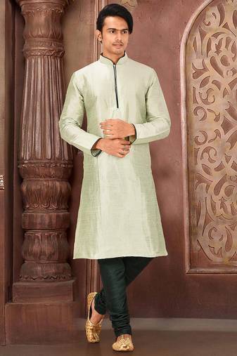 Sea green dupion art silk mens kurta churidar set