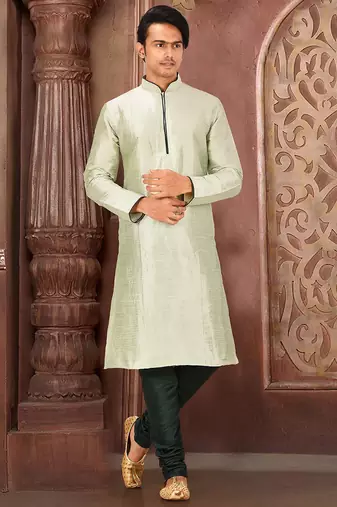 Sea green dupion art silk mens kurta churidar set