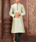 Sea green dupion art silk mens kurta churidar set