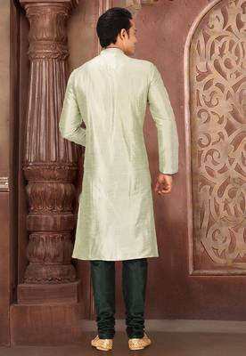 Sea green dupion art silk mens kurta churidar set 3