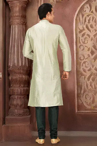 Sea green dupion art silk mens kurta churidar set