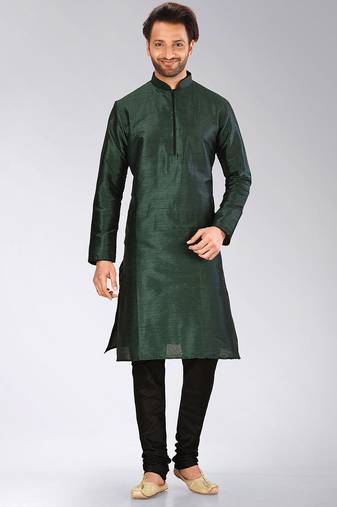Rama green dupion art silk mens kurta churidar set
