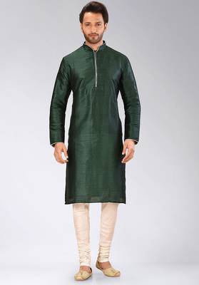 Rama green dupion art silk mens kurta churidar set 1