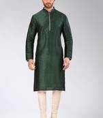 Rama green dupion art silk mens kurta churidar set