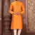 Orange dupion art silk mens kurta churidar set