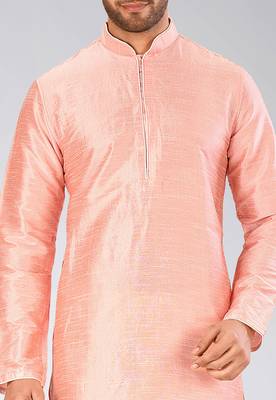 Pink dupion art silk mens kurta churidar set 4