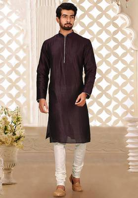 Wine dupion art silk mens kurta churidar set 1