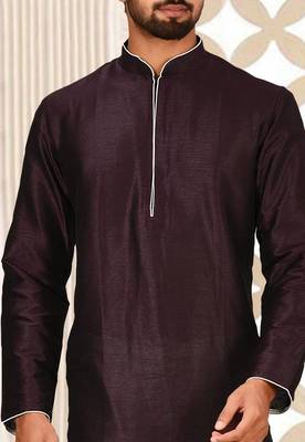 Wine dupion art silk mens kurta churidar set 2