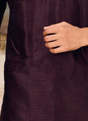 Wine dupion art silk mens kurta churidar set 2