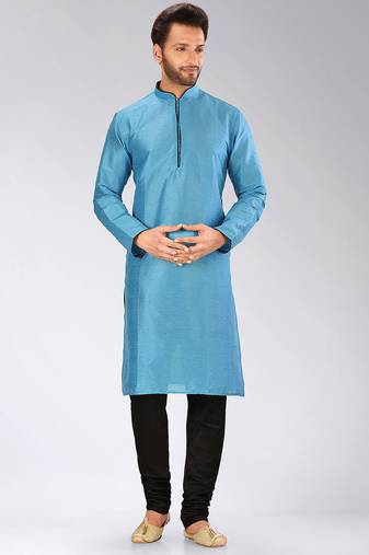 Firoza dupion art silk mens kurta churidar set