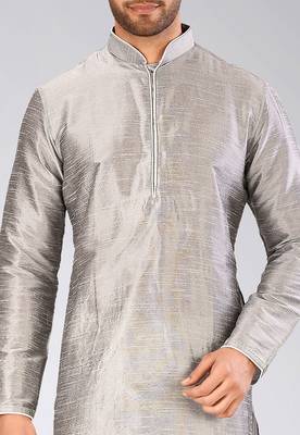 Grey dupion art silk mens kurta churidar set 4