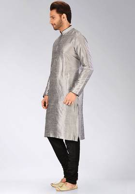 Grey dupion art silk mens kurta churidar set 2