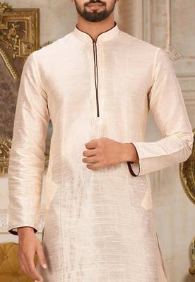 Cream dupion art silk mens kurta churidar set 2