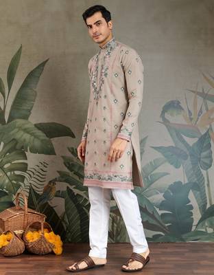 silk with sequins embroidered beige straight kurta 8