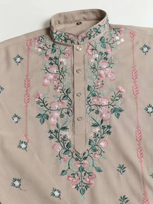 silk with sequins embroidered beige straight kurta 10