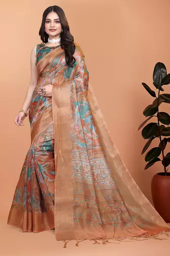 Elegant Printed Saree with Zari Border