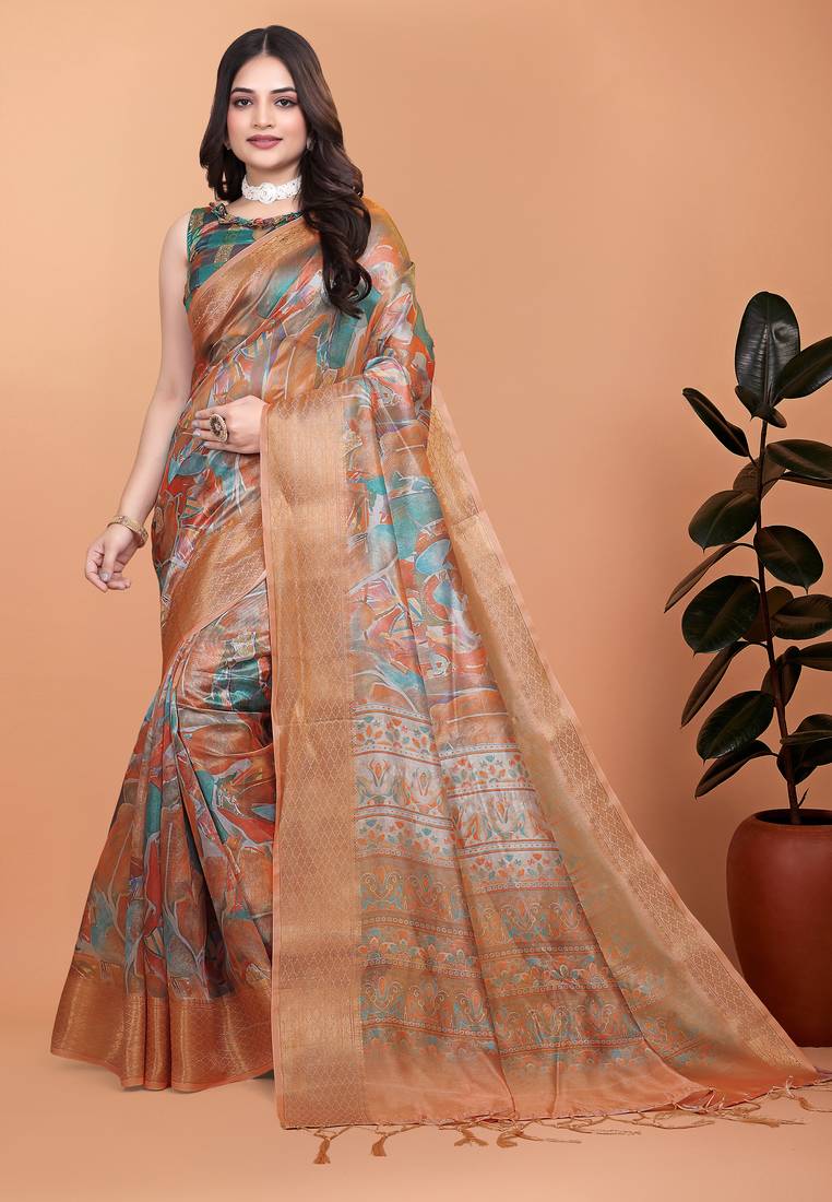 Elegant Printed Saree with Zari Border