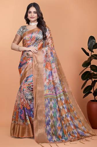 Elegant Printed Saree with Zari Border