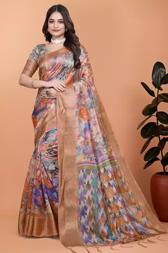 Elegant Printed Saree with Zari Border