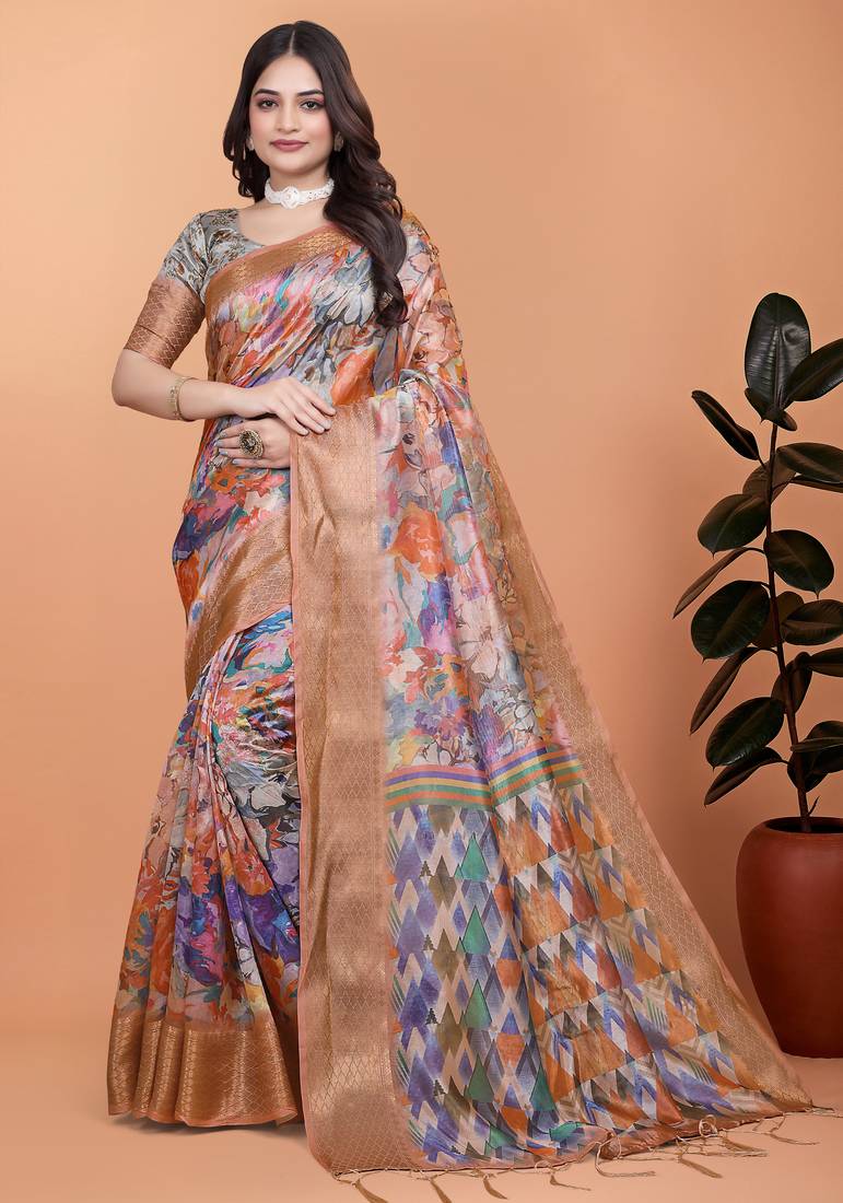 Elegant Printed Saree with Zari Border