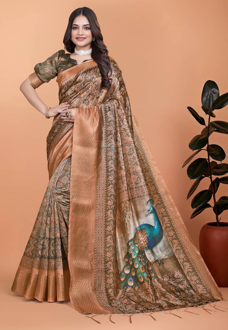 Elegant Printed Saree with Zari Border