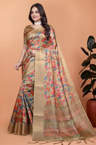 Elegant Printed Saree with Zari Border