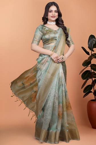 Elegant Printed Saree with Zari Border