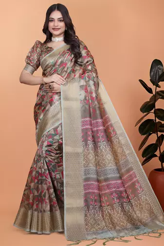Elegant Printed Saree with Zari Border