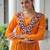 Yellow faux georgette leheriya print with kutchi patche work navratri kurti-Full Stitched Free Size