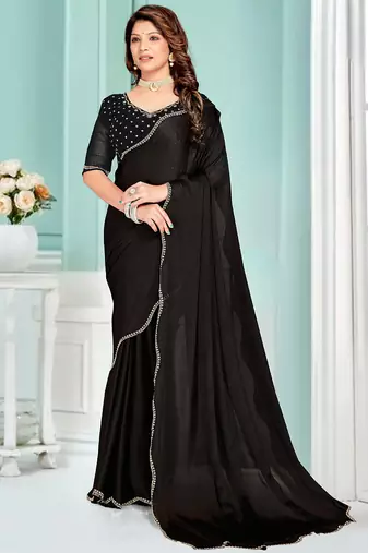 Black Zarkan Hand Work Chiffon Saree
