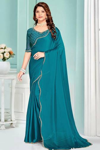 Rama Green Zarkan Hand Work Chiffon Saree