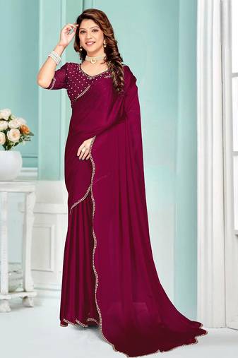 Wine Zarkan Hand Work Chiffon Saree