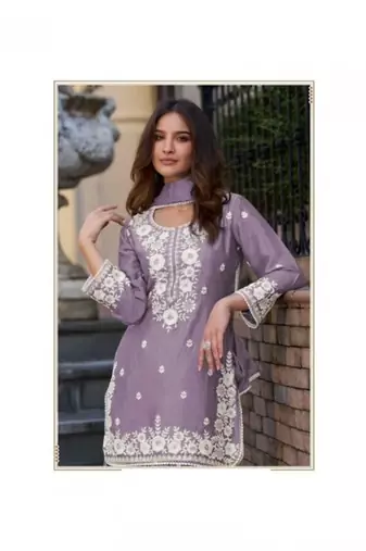 Light purple chinon silk lucknowi work full stitched gharara suits with dupatta