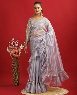 purple Embroidery Twill net saree with sequin Blouse 1